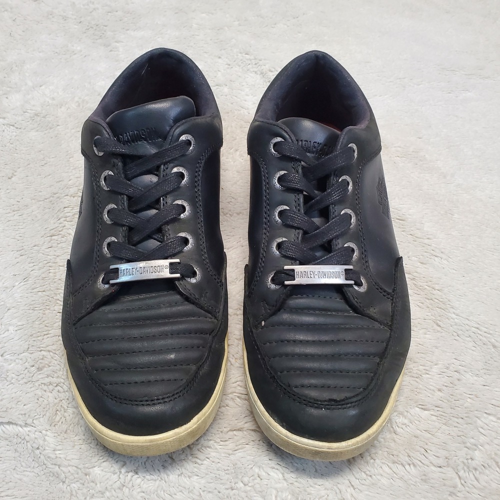 Harley Davidson Black Leather Sneaker Shoe Men 9 Moto Biker Streetwear Casual